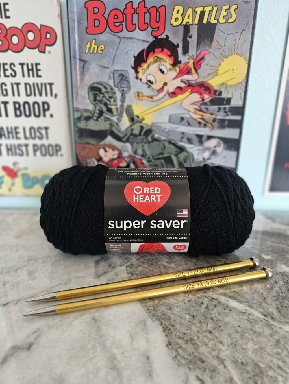 Complete Beginner Knitting Kit Jumbo Black Yarn & Boye 9mm Needles